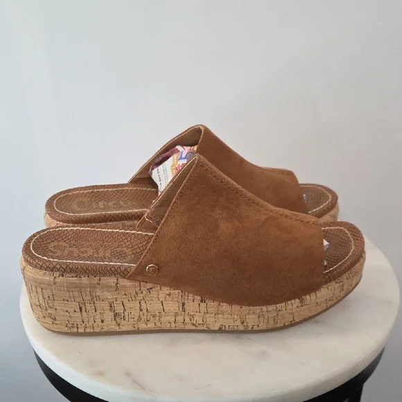Circus by Sam Edelman Tan Faux Suede Cork Wedge Sandals Size 7 - Picture 3 of 6